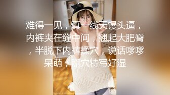 难得一见，真一线天馒头逼，内裤夹在缝中间，翘起大肥臀，半脱下内裤揉穴，说话嗲嗲呆萌，掰穴特写好湿